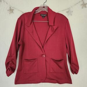About A Girl Large Red Ruched Sleeve Blazer Jacket Careerwear Retro Comfort Edgy